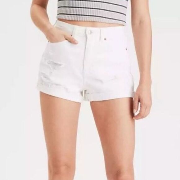 American Eagle High Rise Mom Jean Shorts White 16 NWT - Picture 6 of 11